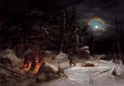 Cornelius Krieghoff Indian Hunters Camp, Moonlight oil on canvas